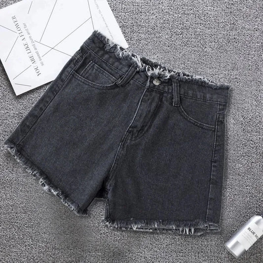 Pantaloncini di jeans con bordi ruvidi da donna - Pantaloncini di jeans donna ATREND