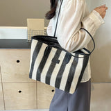 Borsa a spalla a righe in cotone da donna - Borsa a spalla ATREND