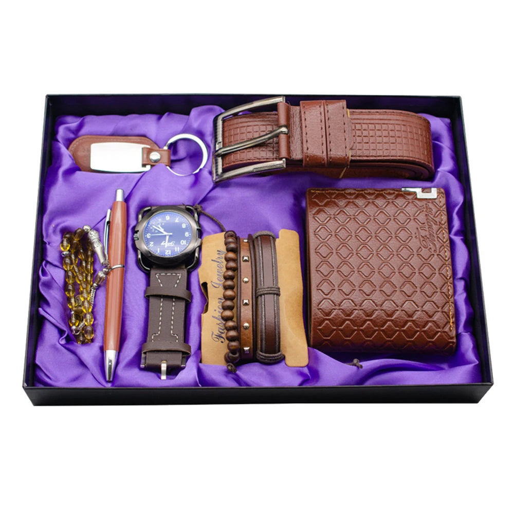 Set idea regalo con portachiavi collana penna orologio braccialetti portafoglio e cintura da uomo - Idea regalo uomo ATREND
