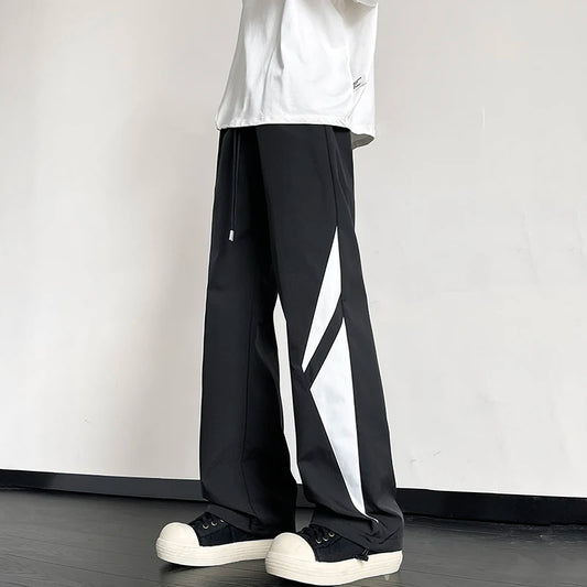 Pantaloni casual a gamba larga con bordo a contrasto e lacci da uomo - Pantaloni uomo ATREND