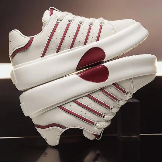 Sneaker casual in pelle PU a strisce e cuore da uomo