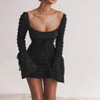 Mini abito casual a maniche lunghe drappeggiato da donna - Abbigliamento Abiti ATREND