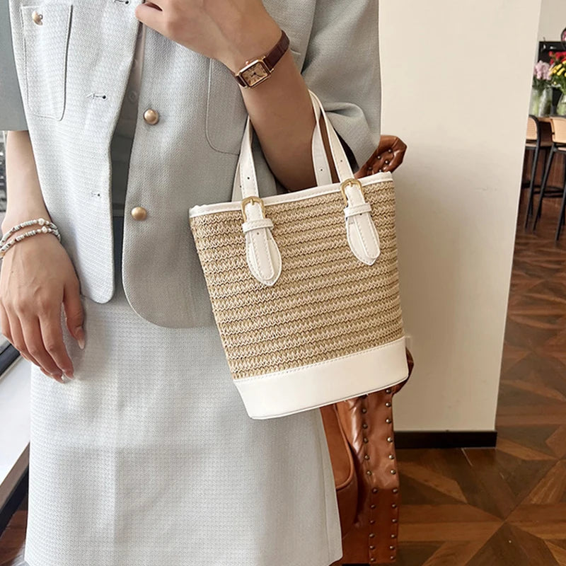 Borsa a mano casual con bordo a contrasto in pelle PU e cinturino regolabile da donna - Borsa a mano ATREND