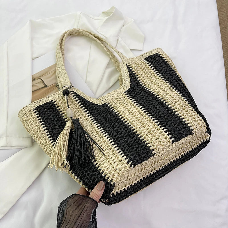 Borsa a mano a righe in cotone da donna - Borse a mano ATREND