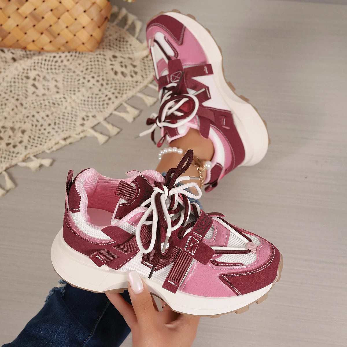 Sneakers casual bicolor mesh con lacci da donna - Sneakers donna ATREND