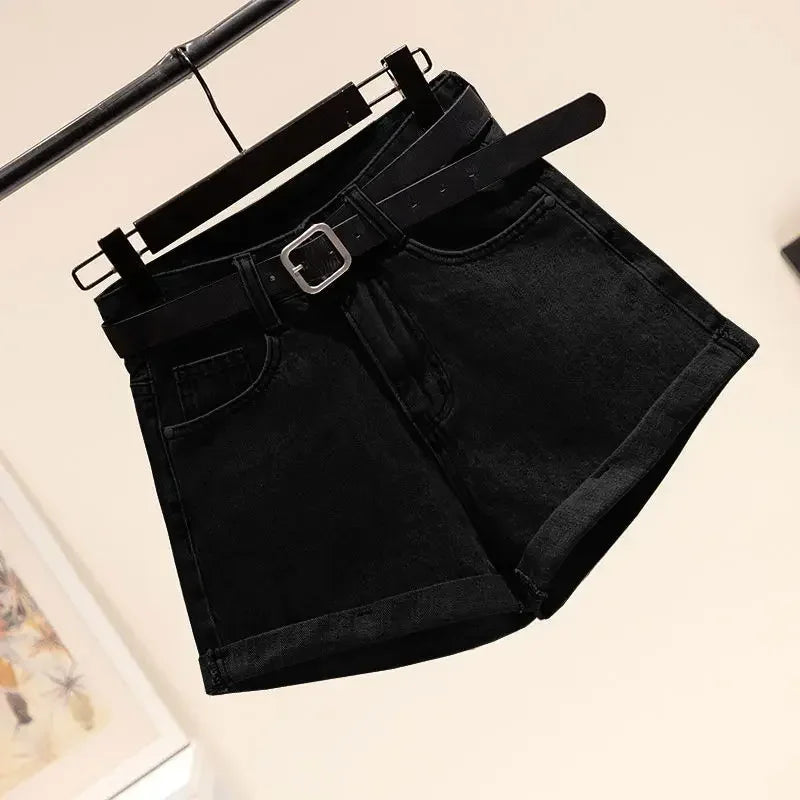 Pantaloncini di jeans casual a vita alta e gamba da donna - Pantaloncini di jeans donna ATREND