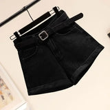 Pantaloncini di jeans casual a vita alta e gamba da donna - Pantaloncini di jeans donna ATREND