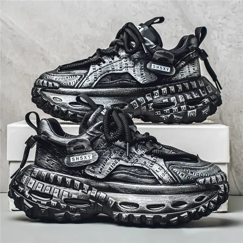 Sneakers chunky in pelle microfibra da uomo