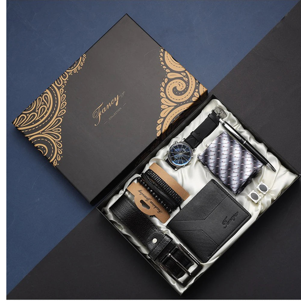 Set idea regalo con cintura portafoglio foular penna orologio un paio di gemelli e braccialetti da uomo - Idea regalo uomo ATREND