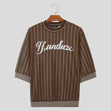 T-shirt casual a righe con bordo a contrasto e lettere da uomo - T-shirt uomo ATREND