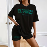 Pigiama casual t-shirt e pantaloncini con stampa a lettere da donna - Pigiama donna ATREND
