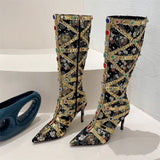 Stivali patchwork con bordo a contrasto e pietre colorate da donna - Stivali donna ATREND