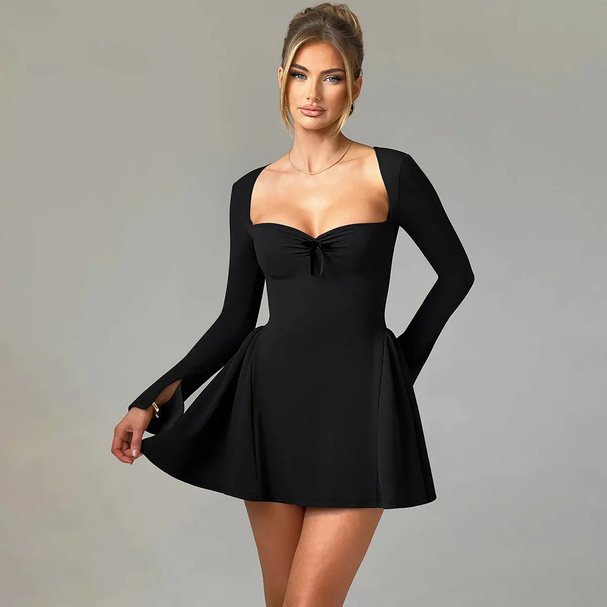 Mini abito casual svasato a maniche lunghe da donna - Abbigliamento Abiti ATREND
