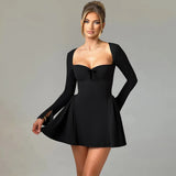 Mini abito casual svasato a maniche lunghe da donna - Abbigliamento Abiti ATREND