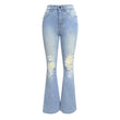 Women's Ripped Flare Jeans Mid Rise Wide Leg Bootcut Denim Pants Vintage Blue Streetwear Trousers