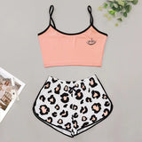 Pigiama casual top corto e pantaloncini con stampa grafica da donna - Pigiama donna ATREND