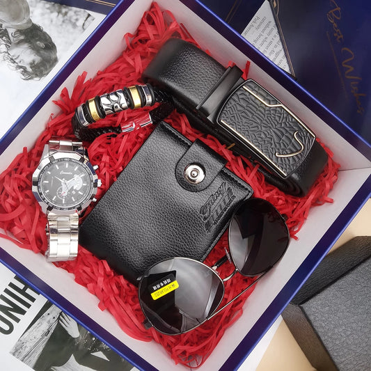 Set idea regalo con orologio braccialetto portafoglio occhiali da sole e cintura da uomo - Idea regalo uomo ATREND