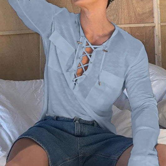 Camicia casual con lacci da uomo - Camicia uomo ATREND