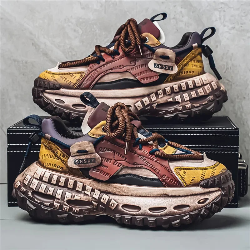 Sneakers chunky in pelle microfibra da uomo
