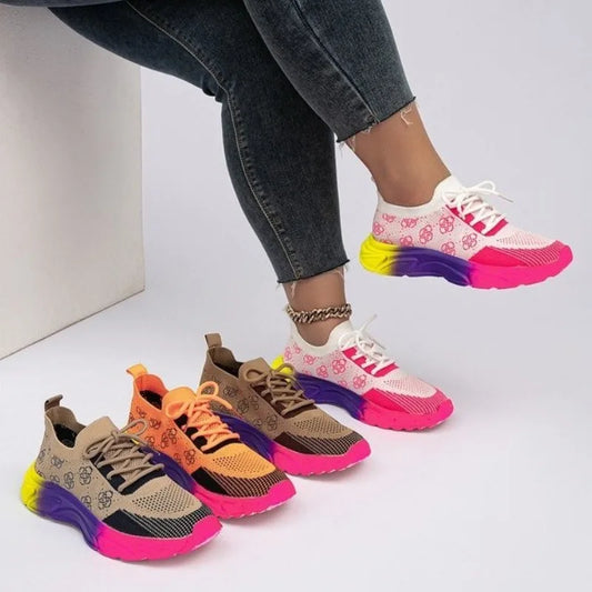 Sneakers casual in cotone con para multicolor con lacci da donna - Sneakers donna ATREND