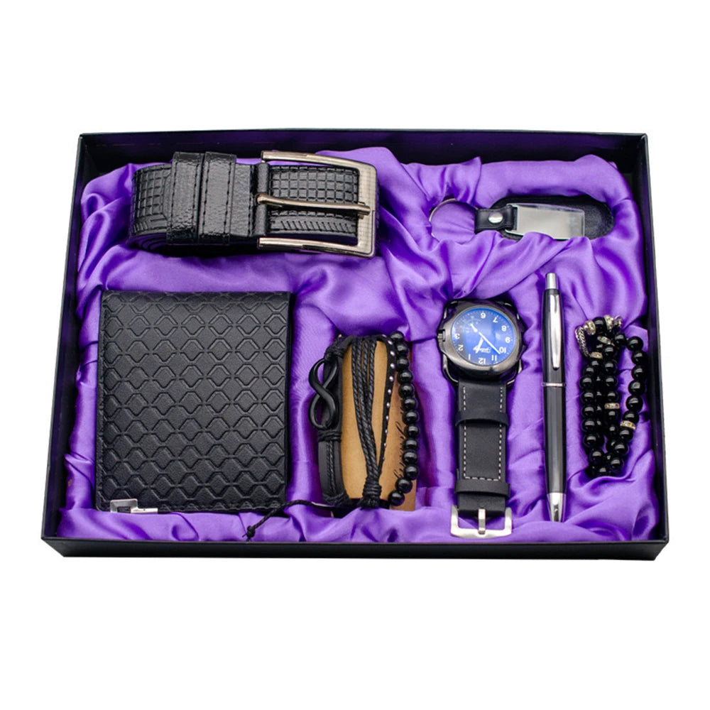 Set idea regalo con portachiavi collana penna orologio braccialetti portafoglio e cintura da uomo - Idea regalo uomo ATREND