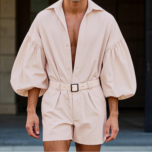 Jumpsuit casual a pantaloncini con cintura in vita da uomo - jumpsuit uomo ATREND