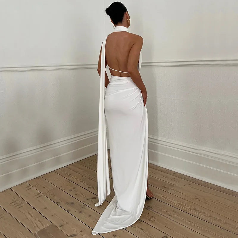 Abito lungo elegante asimmetrico con spacco laterale da donna - Abbigliamento Abiti ATREND