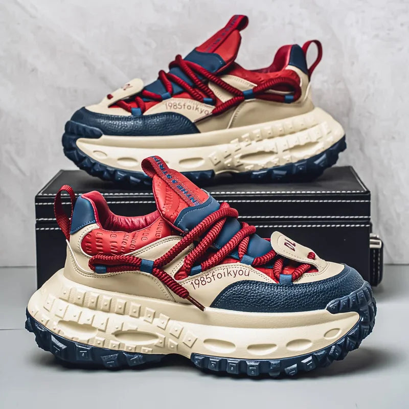 Sneakers chunky in pelle microfibra da uomo