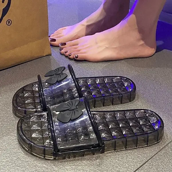 Transparent slippers with bow for women