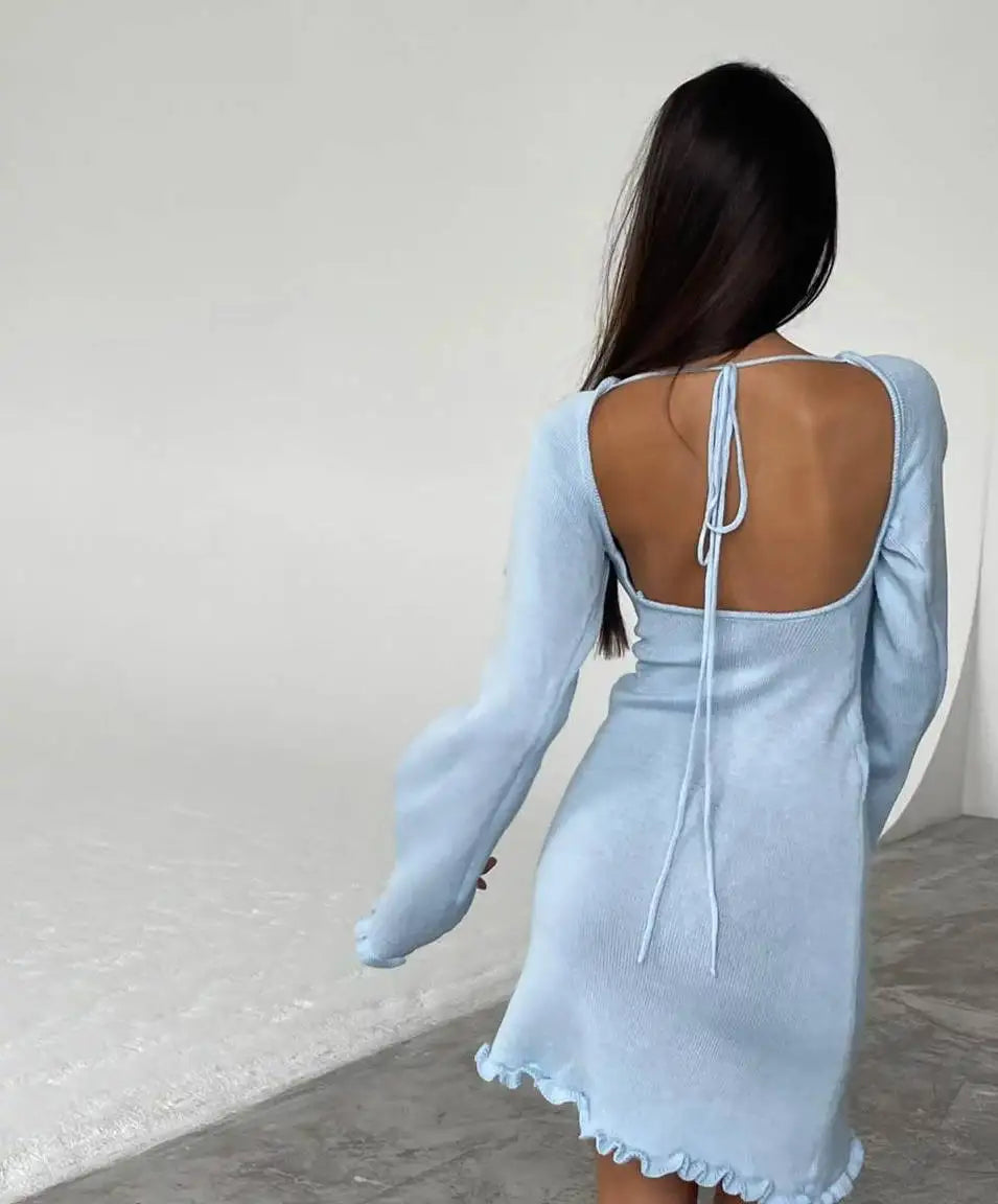 Mini abito casual scavato con maniche a pipistrello plissettate da donna - Abbigliamento Abiti ATREND