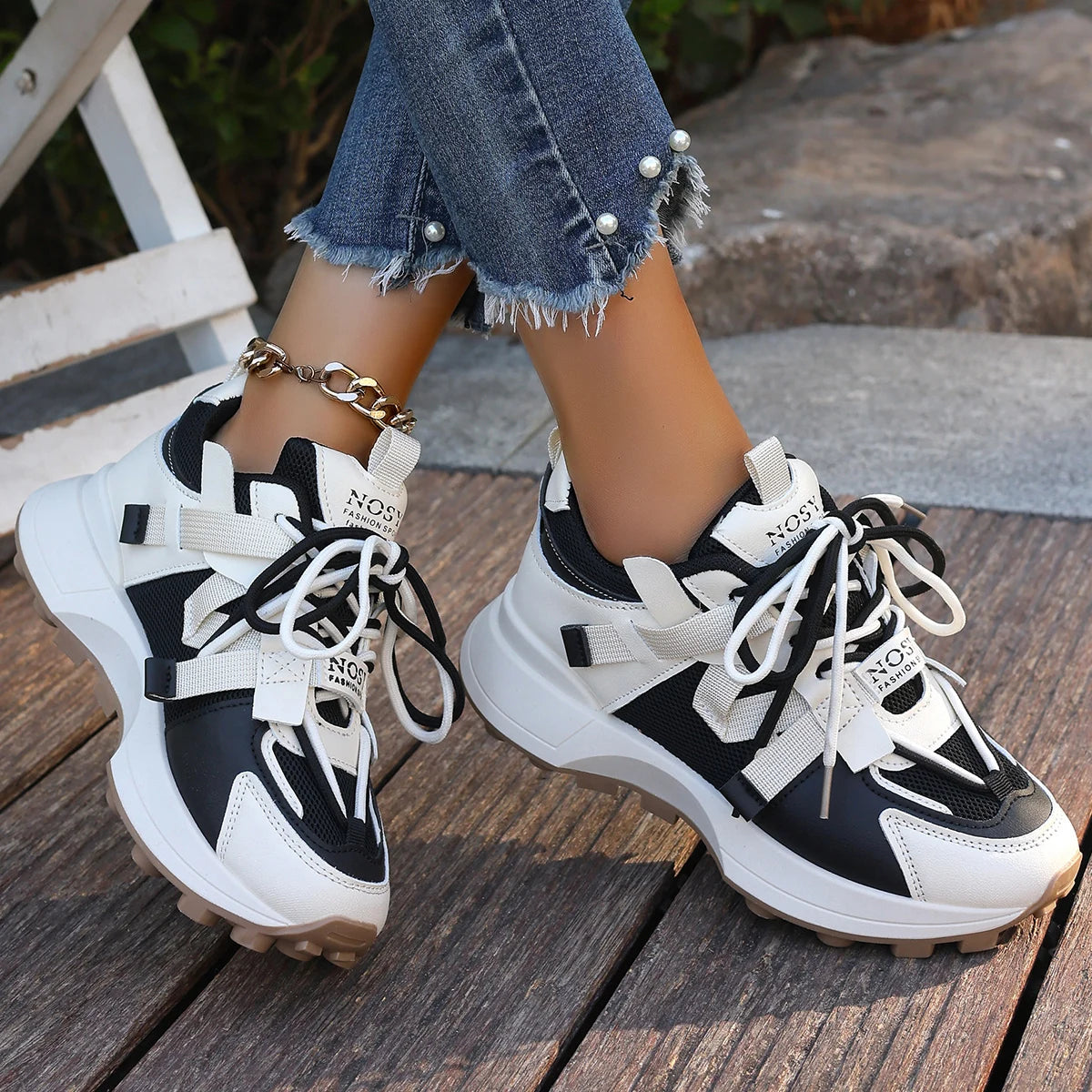 Sneakers casual bicolor mesh con lacci da donna - Sneakers donna ATREND