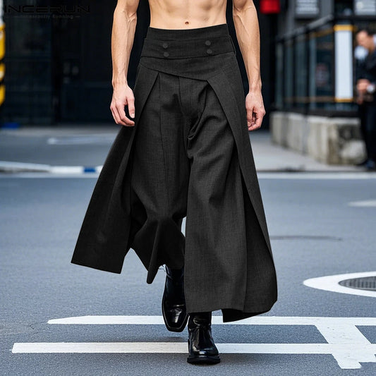 Pantaloni casual irregolari a fascia alta con bottoni da uomo - Pantaloni uomo ATREND