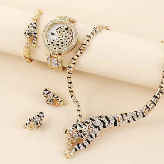 Set idea regalo con orologio bracciale collana e orecchini con leopardo da donna - Idea regalo donna ATREND