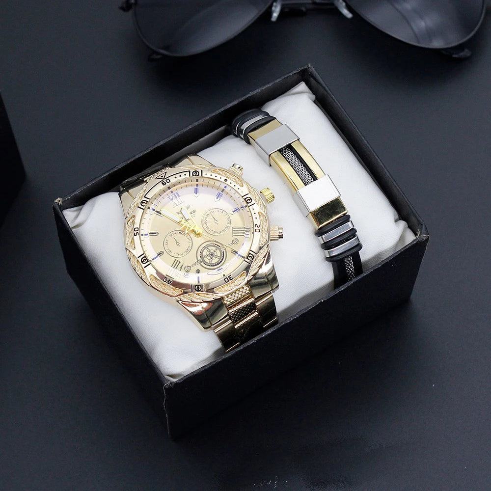 Casual Gift Idea Set with Men's Watch and Bracelet