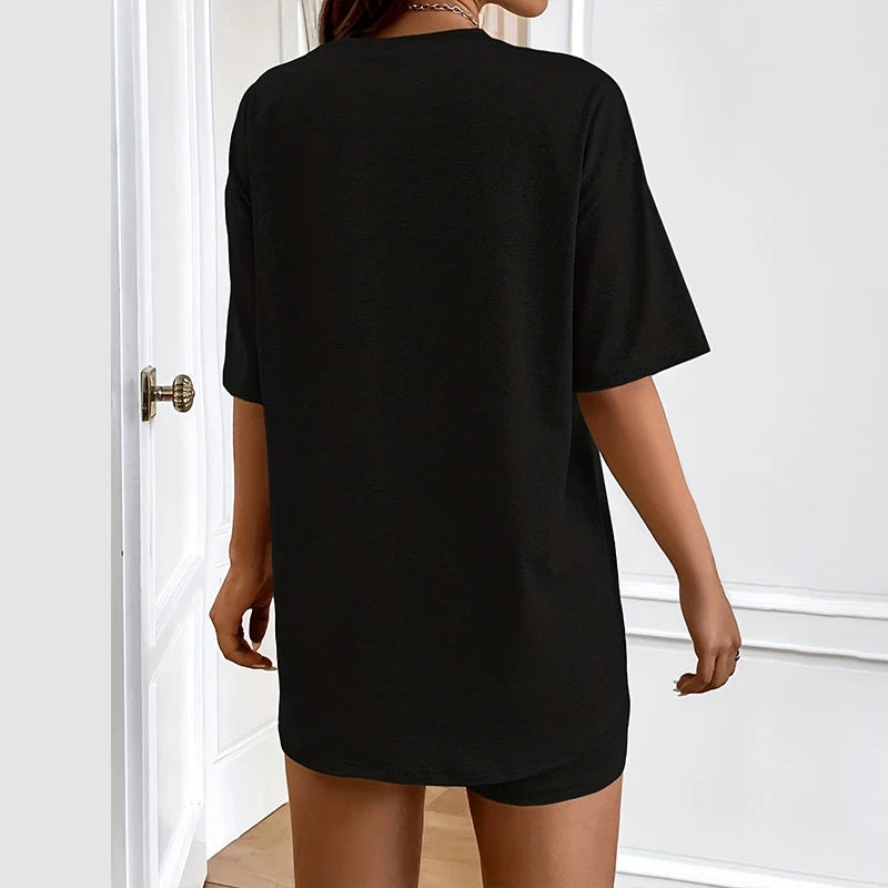 Pigiama casual t-shirt e pantaloncini con stampa a lettere da donna - Pigiama donna ATREND
