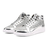 Sneakers casual patchwork in pelle PU e glitter unisex