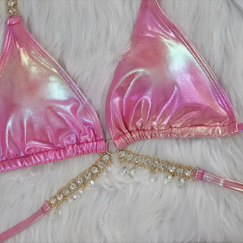 Bikini due pezzi reggiseno e mutande con catena da donna