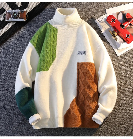 Pullover casual con figure geometriche bicolor da uomo - Pullover uomo ATREND