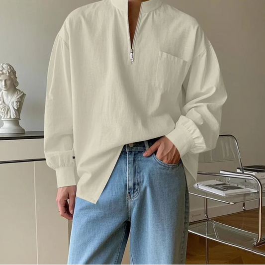 Camicia casual con scollo a v e cerniera da uomo - Camicia uomo ATREND