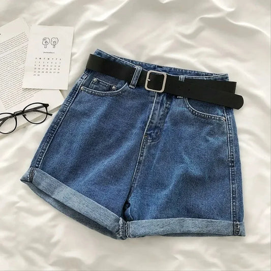 Pantaloncini di jeans casual a vita alta e gamba da donna - Pantaloncini di jeans donna ATREND