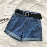 Pantaloncini di jeans casual a vita alta e gamba da donna - Pantaloncini di jeans donna ATREND