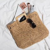 Borsa a mano casual in cotone con maniglia in legno da donna - Borsa a mano ATREND