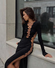 Abito lungo scavato con lacci e maniche lunghe da donna - Abbigliamento Abiti ATREND