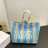 Borsa a mano casual in cotone a righe con stampa a lettere da donna - Borsa a mano ATREND