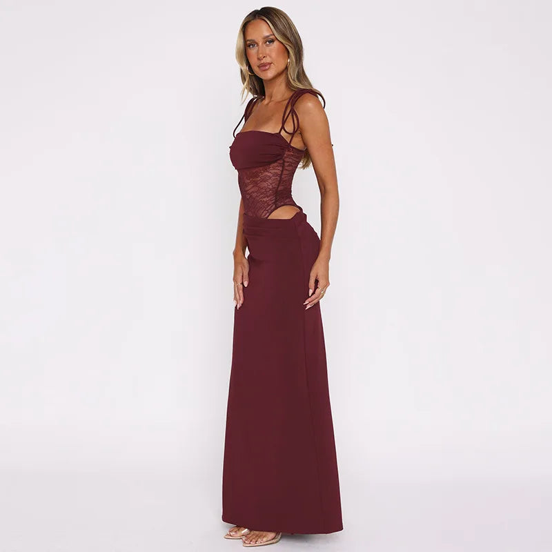 Abito lungo patchwork a body con pizzo da donna - Abbigliamento Abiti ATREND