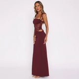 Abito lungo patchwork a body con pizzo da donna - Abbigliamento Abiti ATREND