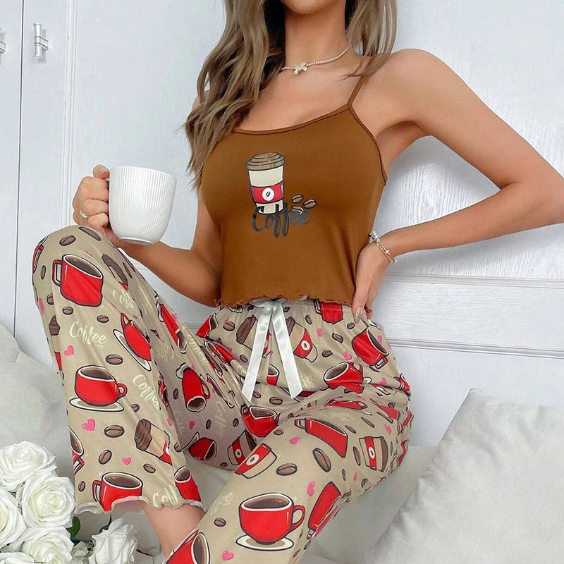 Pigiama casual canottiera e pantaloni con stampa grafica da donna - Pigiama donna ATREND