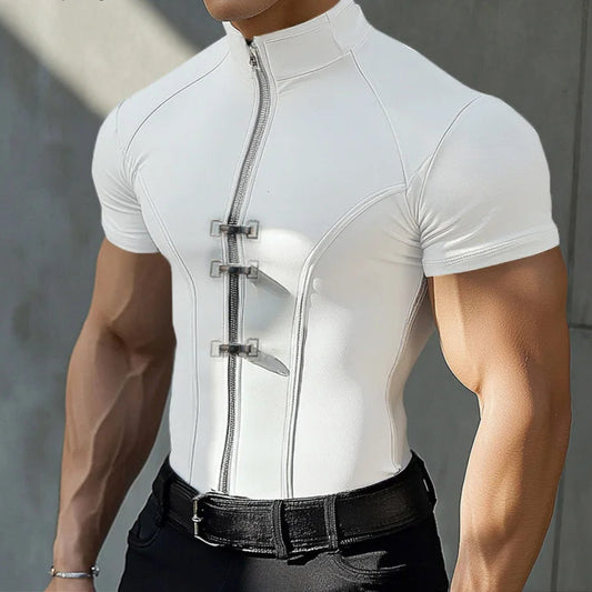 T-shirt casual con cerniera a mezze maniche da uomo - T-shirt uomo ATREND