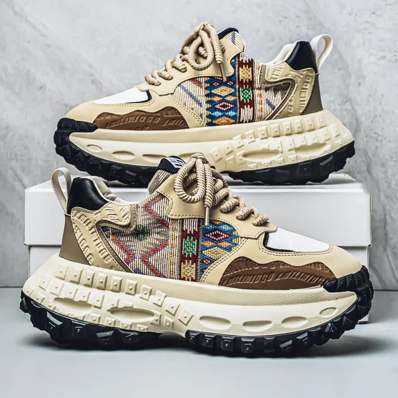 Sneakers chunky in pelle microfibra da uomo