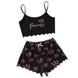 Women's Letter Crown Print Short Top and Shorts Casual Pajamas